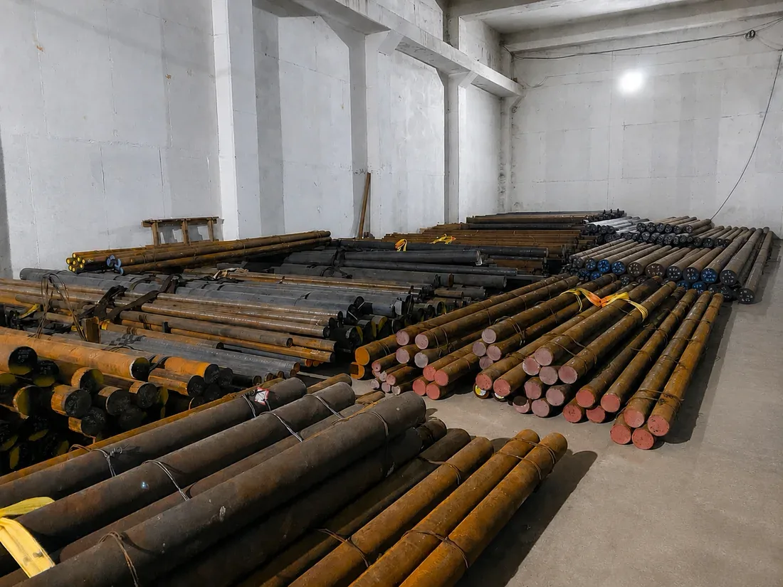 Raw material / alloy steel bars and castings, warehouse or cutting area